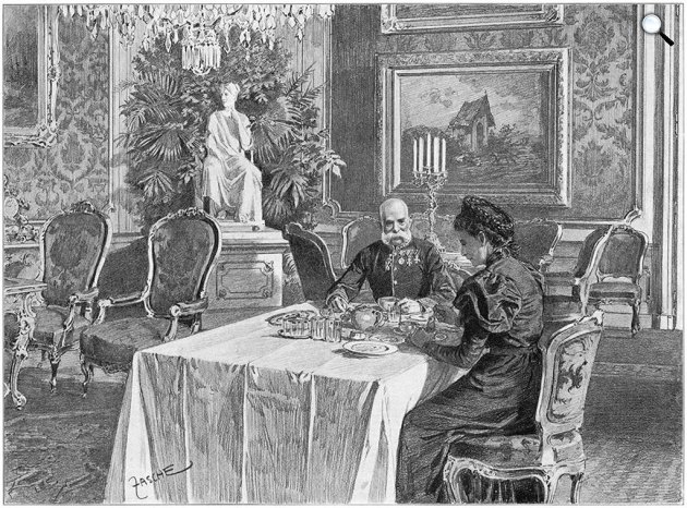 I. Ferenc József és Erzsébet (Sisi) gyászruhában együtt kávézik (Fotó: Sisi Museum)