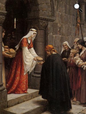 Edmund Blair Leighton: Árpád-házi Szent Erzsébet kenyeret oszt a szegényeknek, 1895 (Fotó: Wikipédia)