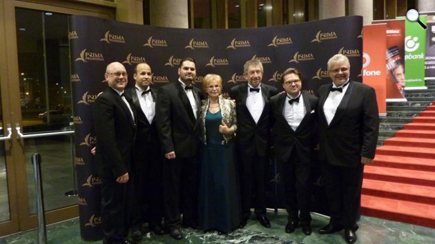  Budapest Klezmer Band a Prima Primissima Díjátadón, 2015 (Barbinek Gábor (harsona), Máthé László (nagybőgő), Végh Balázs (dob) Nagy Anna (harmonika), Ferenc Jávori, Gazda Bence, Kohán István)