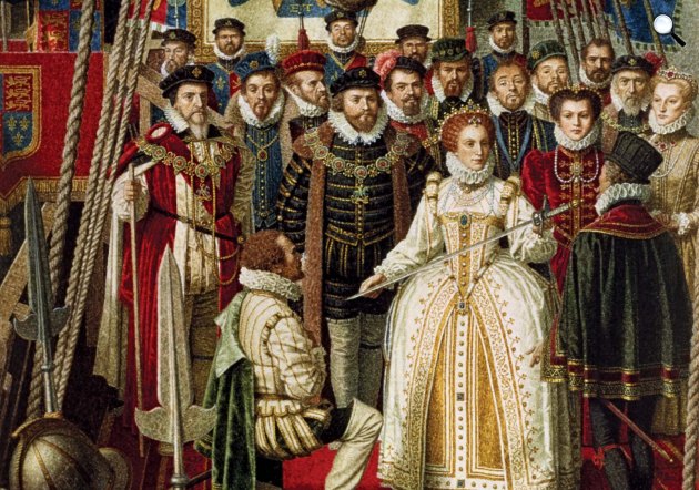 I. Erzsébet királynő lovaggá üti Sir Francis Drake tengerészt, 1581 (Fotó: Wikimédia)