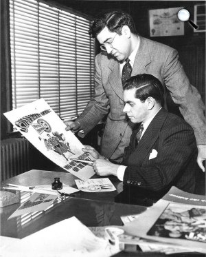 Joe Shuster (ül) és Jerry Siegel író (áll) a Superman-en dolgoznak (Fotó: comicbook.com)