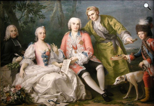 Jacopo Amigoni: Farinelli (középen) és barátai, c. 1750-52 (Fotó: Wikipédia)