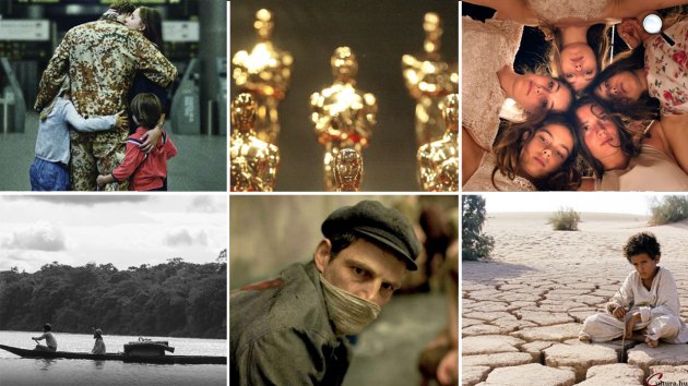 Fent: A War, Mustang. Lent: A kígyó ölelése, Saul fia, Theeb (Fotók: listal.com, Laokoon Filmgroup)