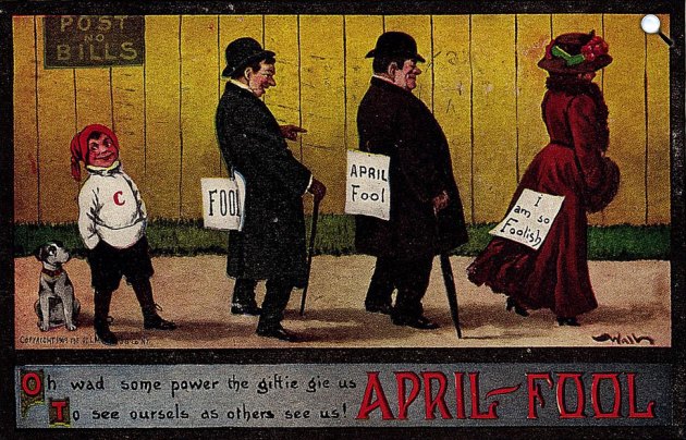 Április 1. Bolondozások napja, angol képeslap, 1909 (Fotó: Facebook)
