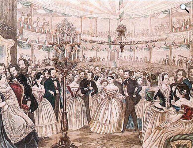 Védegyleti bál, Budapest, 1840-es évek közepe (Fotó: A magyarok krónikája/MEK.OSZK)