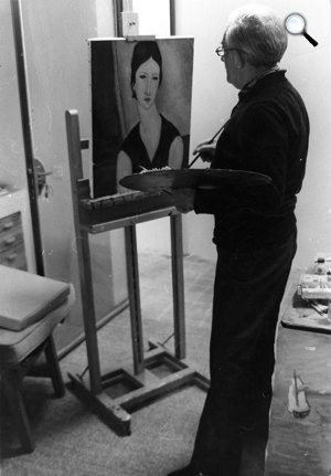 Elmyr de Hory (Hoffmann Elemér) festőművész, hamisító Modigliani-képet fest (Fotó: artnews.com)