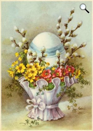 Virágvasárnap, húsvét, barka, tojás, nárcisz, vintage kép (Fotó: etsy.com)