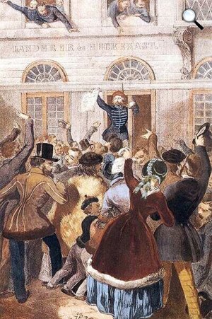 Vinzenz Katzler: A Landerer és Heckenast nyomda elõtt 1848. március 15-én (Fotó: MNTM/OSZK)