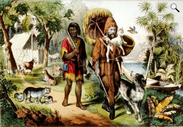 1719. április 25-én megjelenik Angliában Daniel Defoe: Robinson Crusoe című regénye (Fotó: babelio.com)