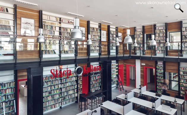Kultúra Megálló (Stacja Kultura), a világ legszebb könyvtára, Lengyelország, Rumia (Fotó: sikorawnetrza.com)