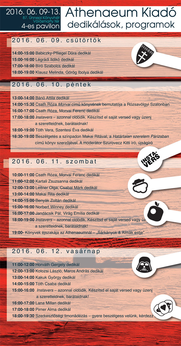 Az Athenaeum Kiadó programjai és dedikálásai a 87. Ünnepi Könyvhéten