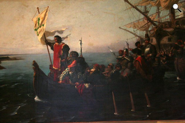 Collezione Andreoni Nascimbene: Kolumbusz Kristóf Amerikába érkezik (Fotó: Vatikán Múzeum/Wikipédia)