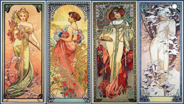 Alfons Mucha: Évszakok: Tavasz, Nyár, Ősz, Tél, 1900 (Fotó: Wikimédia)