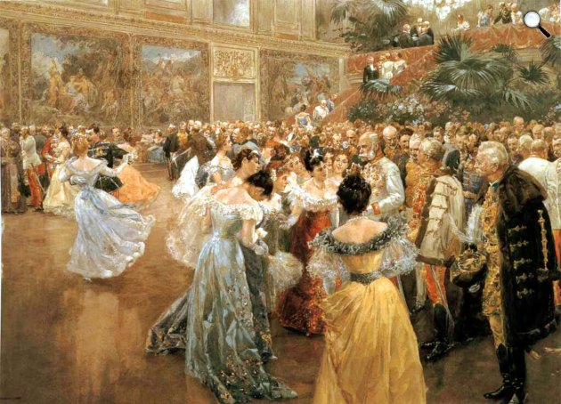 Wilhelm Gause: Bál az bécsi udvarban, a vendégek bécsi keringőt táncolnak, 1900 (Fotó: wikipédia)