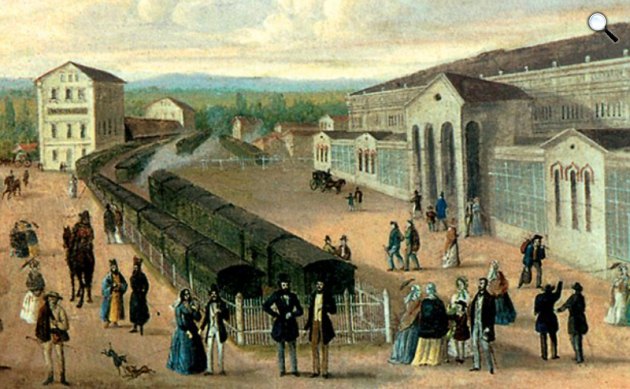 Az első magyar vasútvonal, indóház, 1846 (Fotó: OSZK)