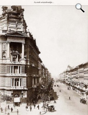 Andrássy út eleje, Bajcsy-Zsilinszky út sarka, Budapest, 1875 (fotó: Wikipédia)