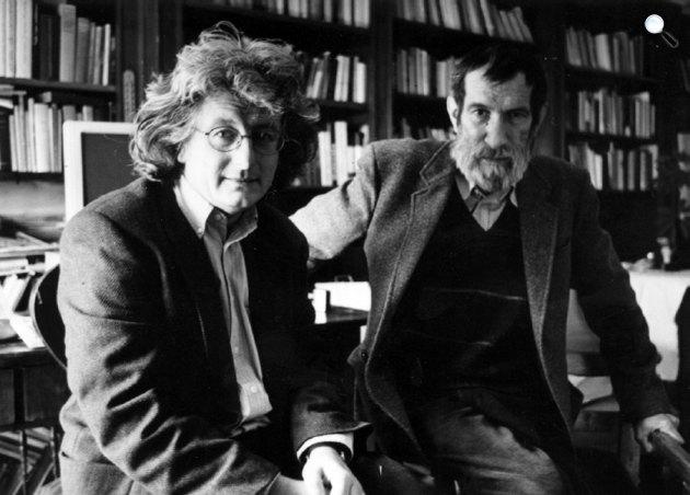 Esterházy Péter és Petri György, 1990 (Fotó: Szilágyi Lenke/PIM)