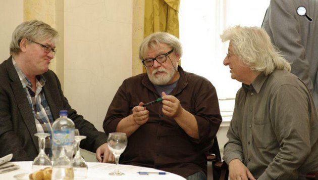Závada Pál, Parti Nagy Lajos és Esterházy Péter, 2013 (Fotó: DIA/PIM)