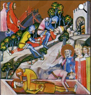 Zombory Éva: Imre herceg temetése és Vazul megvakítása, Képes Krónika 1370 után (Fotó: OSZK)