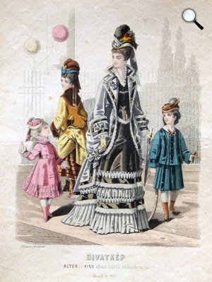 Divatkép Alter és Kiss udvari szállítók női divatszalonjából, 1874(Fotó: MEK.OSZK)