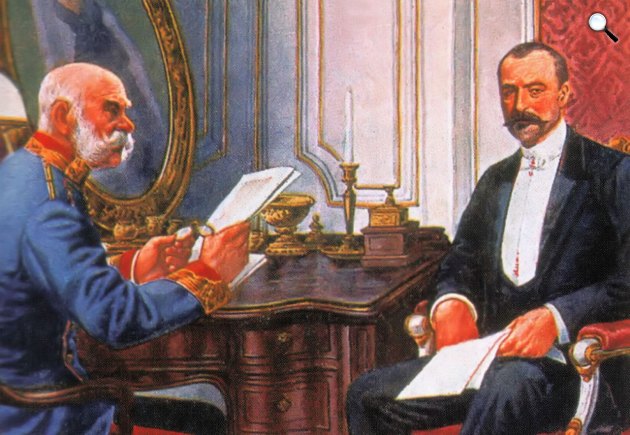 I. Ferenc József és Tisza István egy 1905-ben készült képeslapon (Fotó: OSZK)