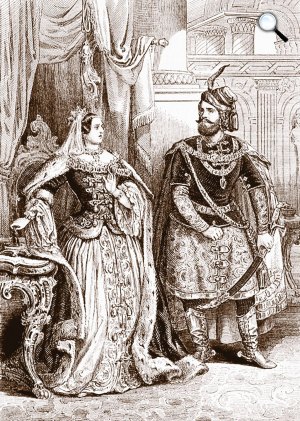 Katona József - Rohn Alajos: Bánk bán, Laborfalvi Róza mint Gertrudis, Lendvay Márton mint Bánk bán, 1845 (Fotó: OSZK)