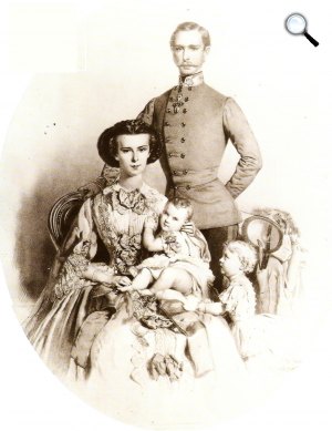 I. Ferenc József és felesége, Erzsébet (Sisi) és lányaik,Sophia, Gisela, 1855 