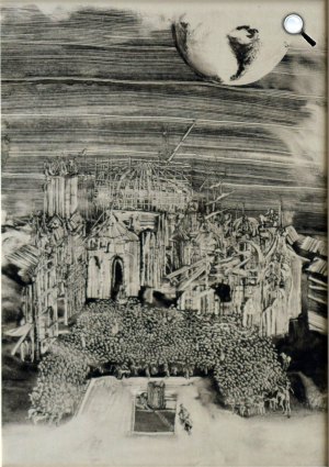 Csernus Tibor:Variáció Cyrano de Bergerac: Holdbéli utazás 1962 című könyvének illusztrációihoz, 1960 (Fotó: MissionArt Galéria)