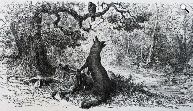 Jean de La Fontaine - Gustave Doré: Fables, A holló meg a róka, 1868 (Fotó: Wikiart)