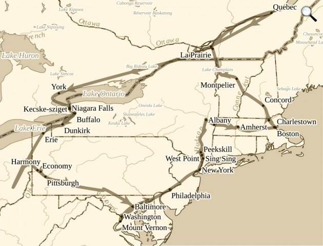  Bölöni Farkas Sándor utazása 1831-ben. Az adatok az Utazás Észak-Amerikában című könyvéből származnak. (Fotó: Wikipédia)
