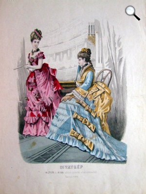 Női báli ruhák - Divatkép Alter és Kiss udvari szállítók női divatszalonjából, 1874 (Fotó: MEK.OSZK) 