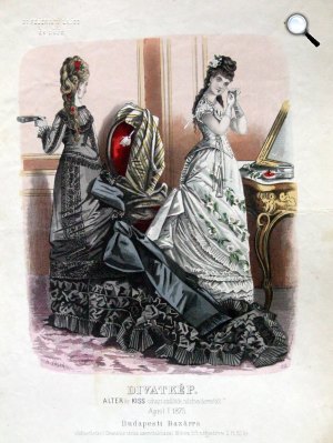 Női báli ruhák - Divatkép Alter és Kiss udvari szállítók női divatszalonjából, 1874 (Fotó: MEK.OSZK) 