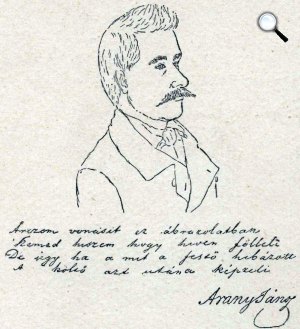 Petőfi Sándor rajza Arany Jánosról - Arany János kommentárjával, 1847, Szalonta (Fotó: OSZK)