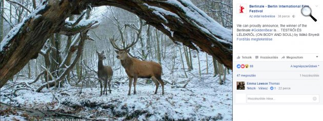 Enyedi Ildikó Testről és lélekről című alkotása nyerte a legjobb filmnek járó Arany Medve díjat a Berlinalén
