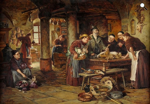 Paul Gericke: Szerzetesek konyhájában, 1876 (Fotó: duesseldorfer-auktionshaus.de)