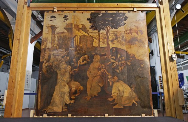 Leonardo da Vinci: Háromkirályok imádása, 1481-1482, restaurálás alatt, Uffizi Képtár (Fotó:thestar.com) 