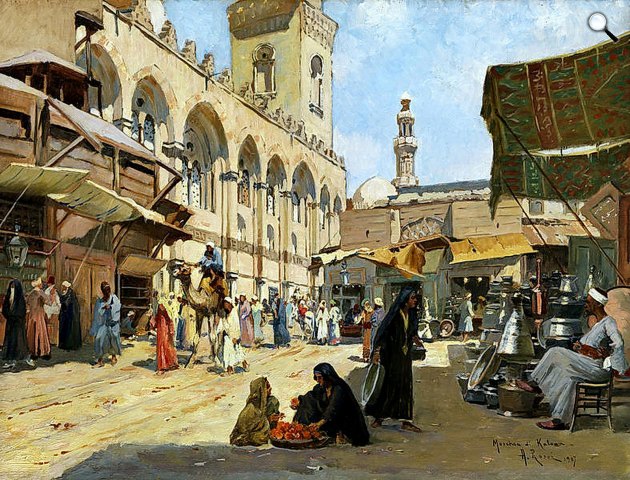 Alberto Rossi: Arab piac Qalawun Mosque-ban, Kairó, 1907 (Fotó: Wikiart)
