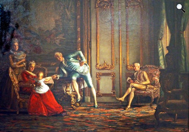 Kristian Zahrtmann: Jelenet a koppenhágai udvar életéből, Struensee, Caroline Mathilde és VII. Keresztély, 1881 (Fotó: Wikiart)