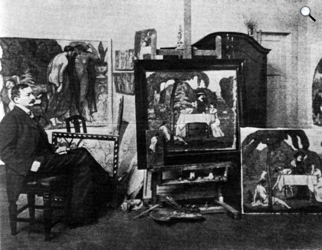 Iványi-Grünwald Béla (1867-1940) festőművész műtermében (Fotó: OSZK)