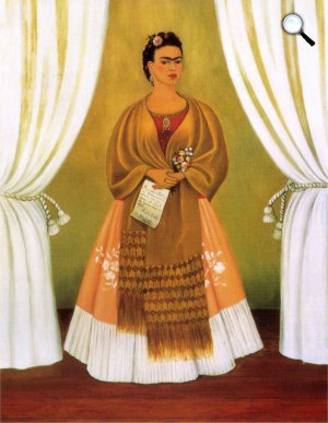 Frida Kahlo: Függönyök között - Önarckép Trockijnak ajánlva, 1937 (Fotó: fridakahlo.org)