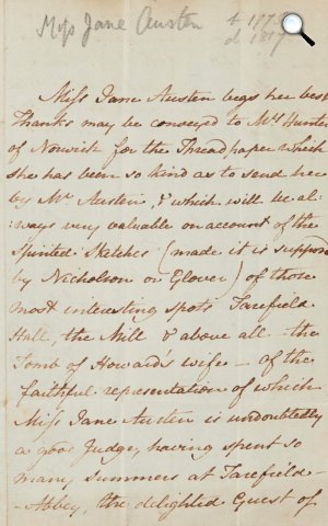 Jane Austen kézírásos levele a Lady Maclairn-ről (Fotó: Sotheby's)