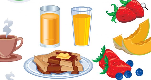 Reggeli, gyümölcslé, kávé, goffri, gyümölcsök (Fotó: pixybay.com)