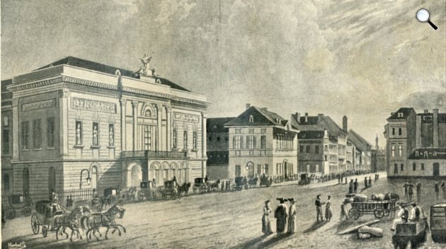Az ekkor már Nemzeti Színház nevet viselő Pesti Magyar Színház, 1840 (Fotó: egykor.hu)