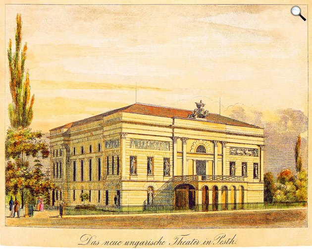 A Pesti Magyar (később Nemzeti) Színház épülete, Budapest, 1837 (Fotó: OSZK)
