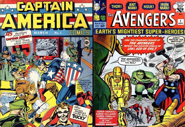 Jack Kirby - Joe Simon: Amerika Kapitány (Captain America) 1941 és Bosszúállók (The Avengers) képregények, 1963 - Marvel Comics (Fotó: @KirbyMuseum)