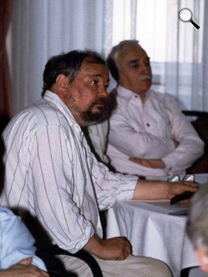 Lázár Ervin (1936-2006) és Sánta Ferenc (1927–2008) írók, 1999 (Fotó: PIM)