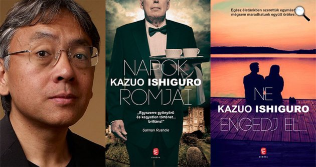 Kazuo Ishiguro Nobel-díjas író könyvei (Fotó: babelio.com / cultura.hu)