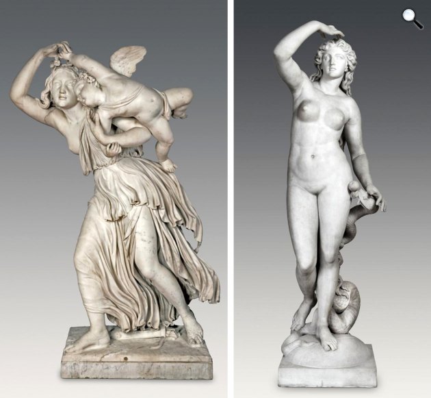 Engel József: Fiatal lány Ámorral, 1861k. és Éva, 1880 (Fotó: MNG)