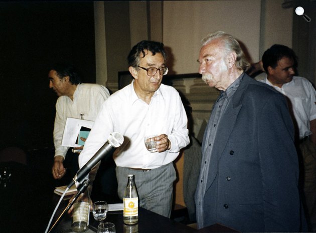 Somlyó György, Lator László és Határ Győző, 1996 (Fotó: PIM)