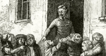 Iskolába menő gyermeksereg. Fametszet, 1856 (Fotó: OSZK)